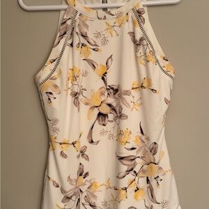 White House Black Market Cream and Yellow Fitted Tank Top